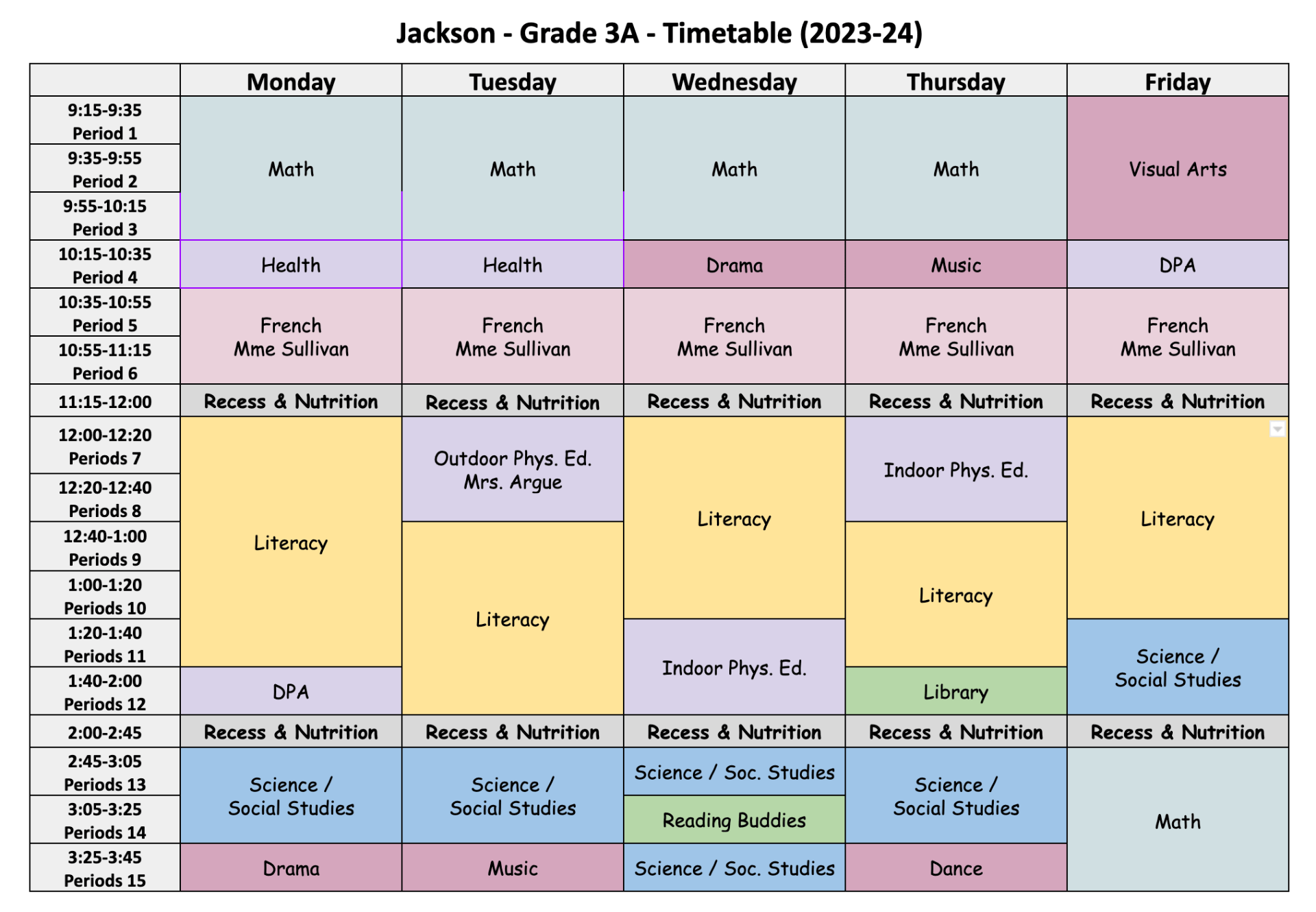 Timetable « Mr. Jackson's Grade Three Class